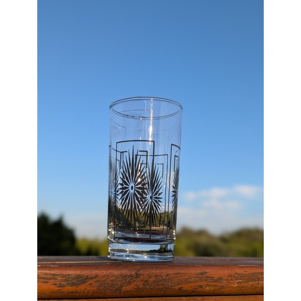Atomic Starburst Mid Century Highball Art Deco Black Starburst Pattern Single - Picture 3 of 11